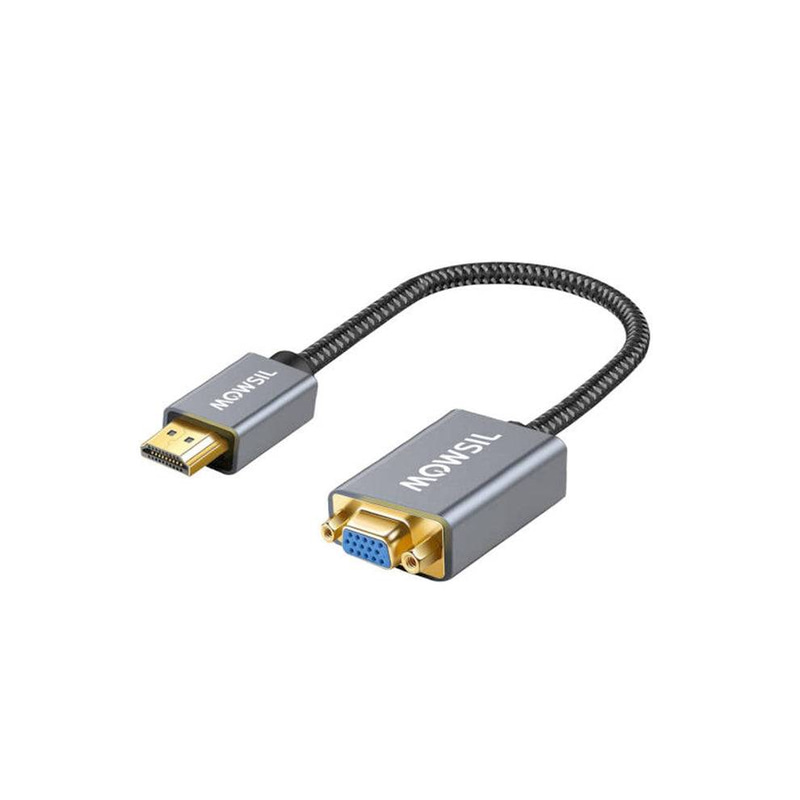 محول Mowsil من HDMI إلى VGA | محول عالي الدقة 1080p يعمل بتقنية التوصيل والتشغيل لأجهزة الكمبيوتر الشخصية، وأجهزة الكمبيوتر المحمولة، وأجهزة العرض، والشاشات