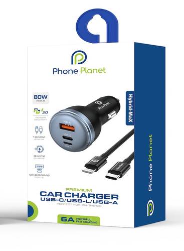 NEW PHONE PLANET CAR CHARGER USB-C/USB-L/USB-A 80W
