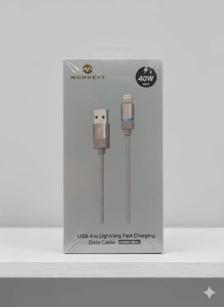كابل شحن سريع Morbest USB-A إلى LIGHTING بقوة 40 واط بطول 1 متر