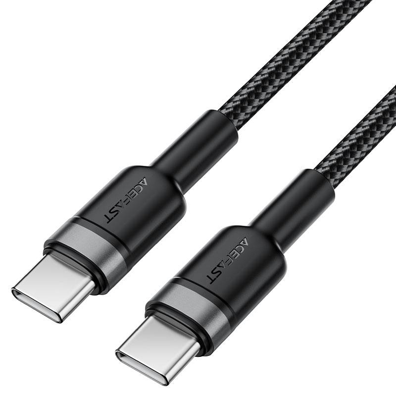 كابل شحن ونقل بيانات من نوع acefast USB-C إلى USB-C مصنوع من سبائك الألومنيوم، بقوة 60 واط وطول 1.2 متر، لون أسود