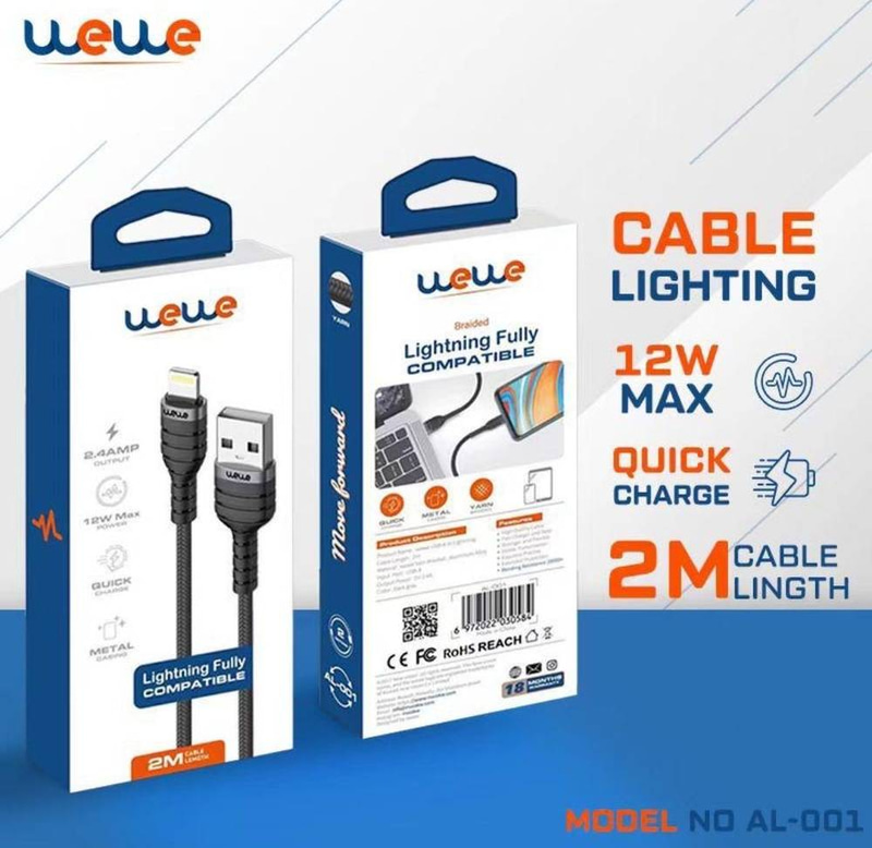 كابل wewe USB-A إلى Lightning بطول 2 متر أسود