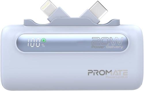PROMATE POWER BANK 5000MAH 20W power delivery Dual foldable type-c & lightning connectors  BLUE