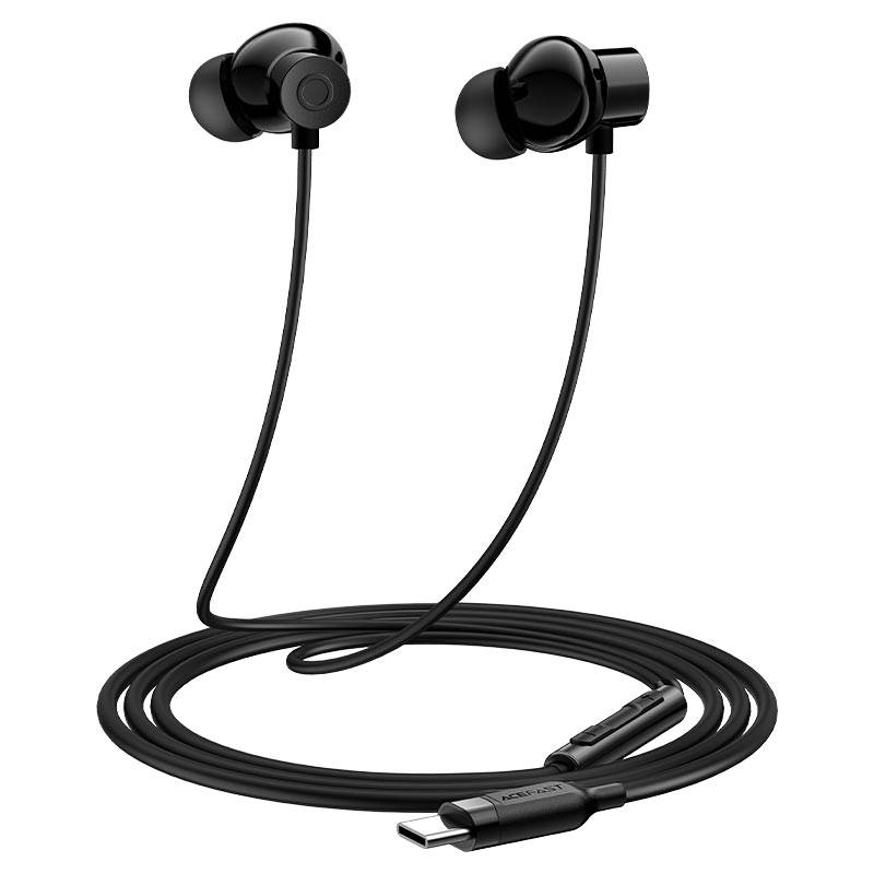 سماعات أذن سلكية من السيليكون من نوع ACEFAST بمنفذ USB-C وميكروفون