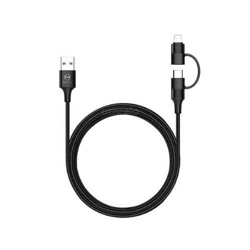 كابل MCDODO Atom Series 2 في 1 Lightning+Type-C بطول 1.2 متر مع مصباح LED أسود