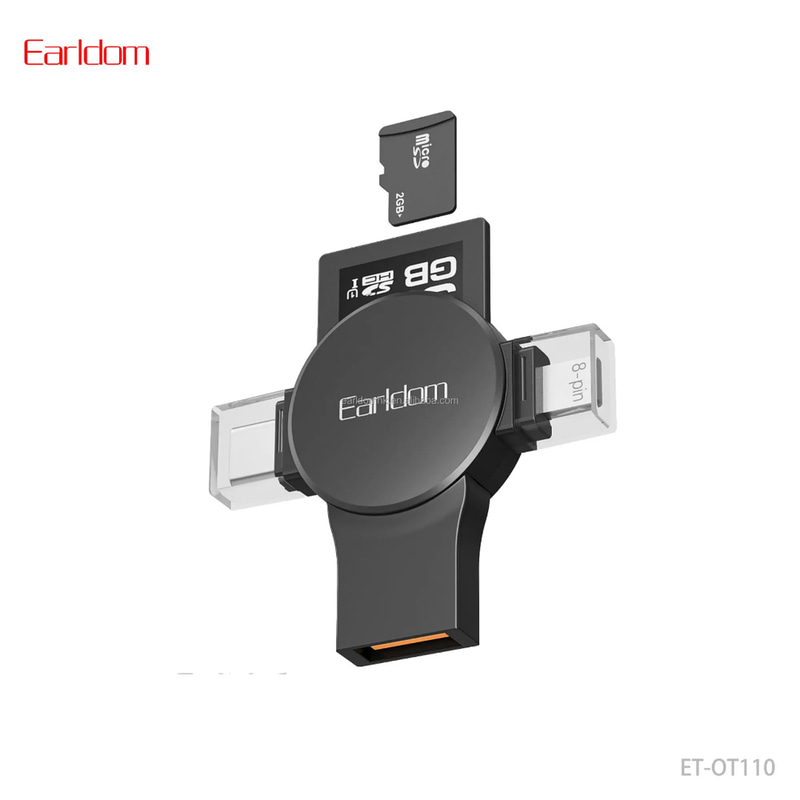 محول USB من إيرلدوم 5 في 1، محول OTG إلى منفذي USB-C/Type-C مزدوجين بـ 8 دبابيس، يدعم ذاكرة فلاش USB، لون أسود