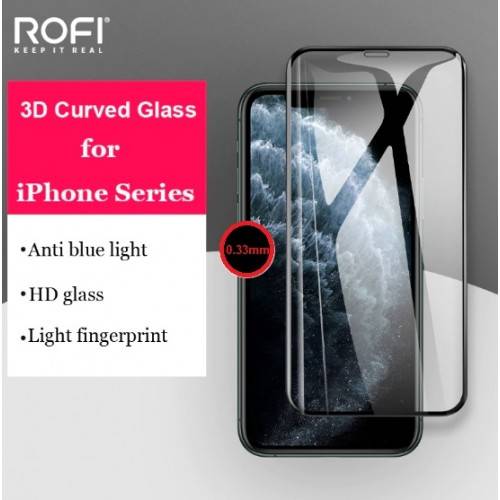 ROFI. غطاء كامل زجاجي 2.5D مضاد للضوء الأزرق (2 في 1) لهاتف iPhone XS MAX/11 Pro Max أسود