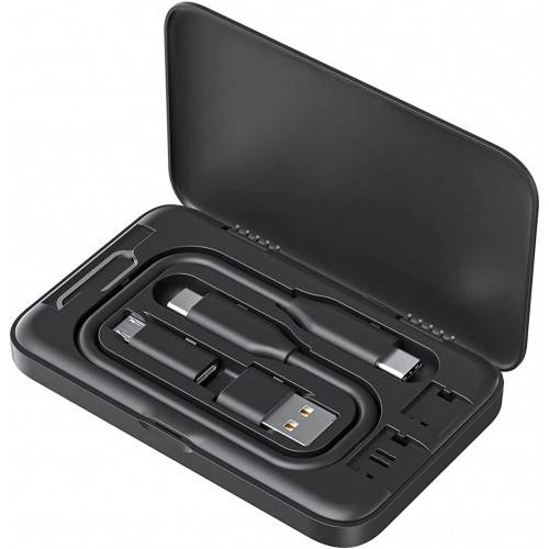 صندوق تخزين رقمي صغير من JSAUX urbankit، يتضمن كابل USB C إلى USB C بقوة 100 وات/USB C أنثى - Micro USB ذكر/USB C أنثى إلى USB A ذكر - أسود