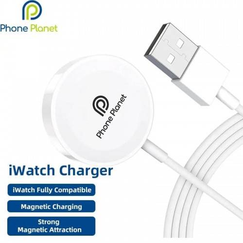 شاحن هاتف بلانيت USB-A إلى شاحن لاسلكي لساعة أبل أبيض