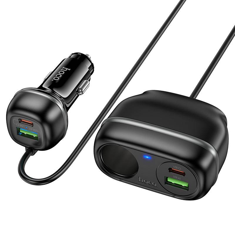 HOCO Dual PD30W + Dual QC3.0 Car Charger – 4-Port Cigarette Lighter Power Adapter
