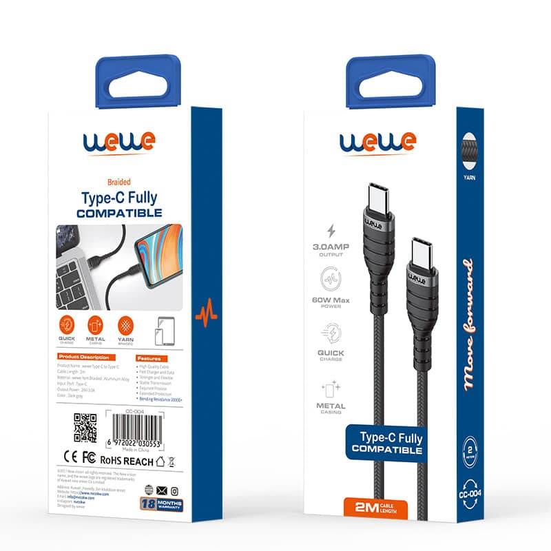 كابل wewe typ-c إلى typ-c بطول 2 متر وقوة 60 واط باللون الأسود