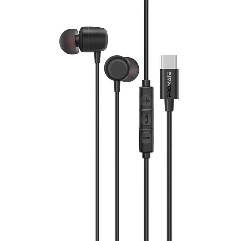 سماعات أذن ستيريو مريحة من بروميت بمنفذ USB-C وENC باللون الأسود