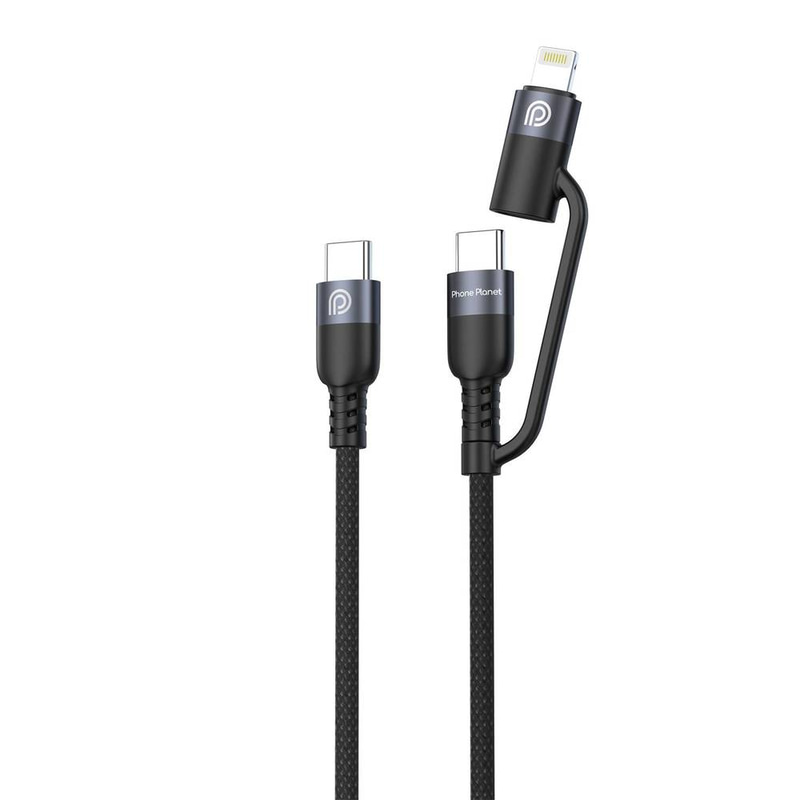 محول هاتف جديد من نوع USB-C إلى USB-C و Lightning بقوة 60 واط، أسود اللون، 3 في 1