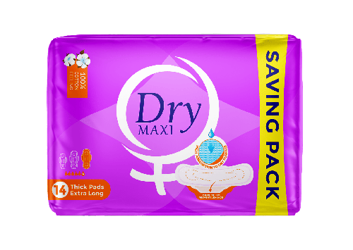 Dry Maxi Thick Menstrual Pads - Value Pack - 14 Pads - Extra Long