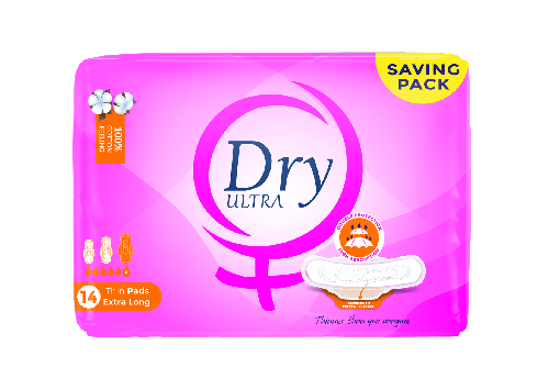 Dry Ultra Thin Menstrual Pads - Value Pack - 14 Pads - Extra Long