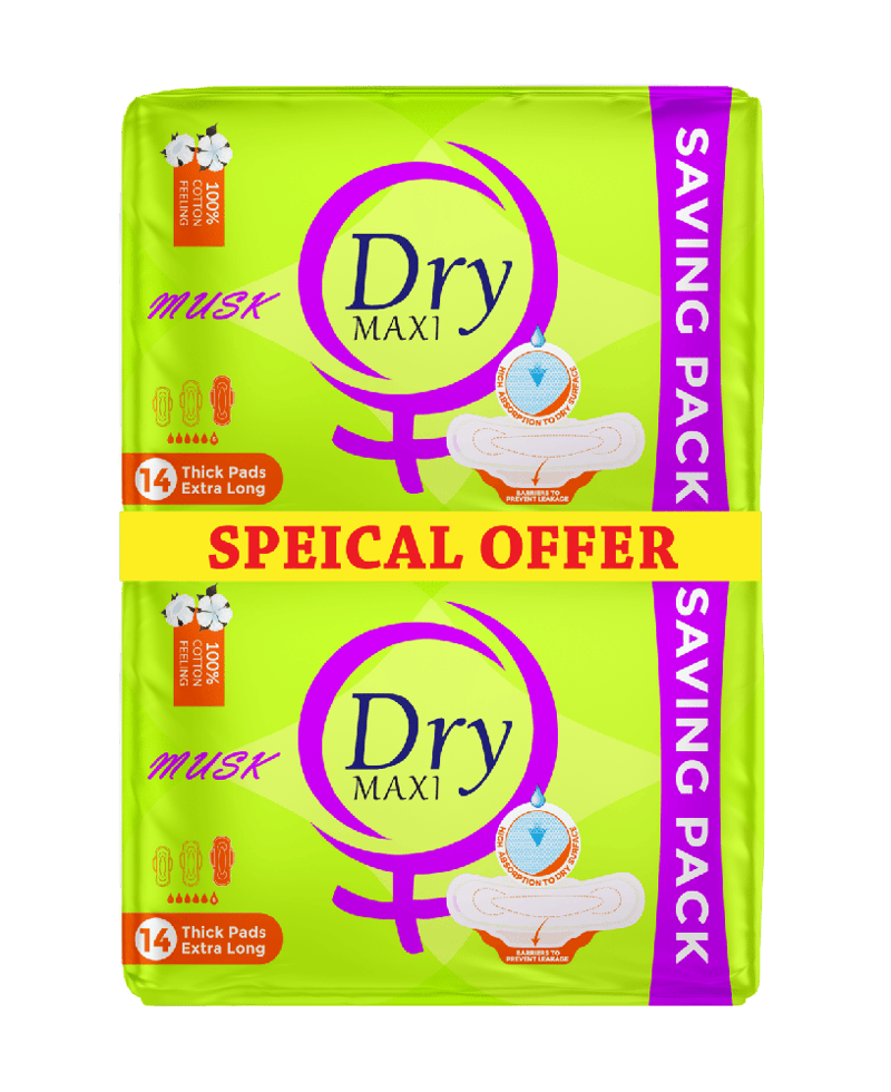 Dry Maxi Musk Thick Sanitary Pads for Menstruation - Special Offer - 28 Pads - Extra Long Size