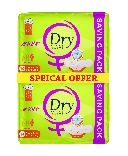 Dry Maxi Musk Thick Sanitary Pads for Menstruation - Special Offer - 28 Pads - Extra Long Size