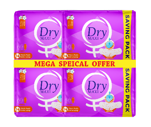 Dry Maxi Thick Menstrual Pads - Mega Savings Offer - 56 Pads - Extra Long