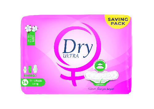Dry Ultra Thin Menstrual Pads - Value Pack - 14 Pads - Long