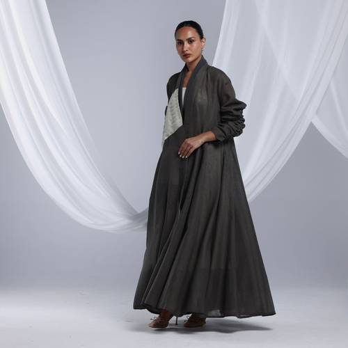 lowing Olive Grey Linen Abaya 