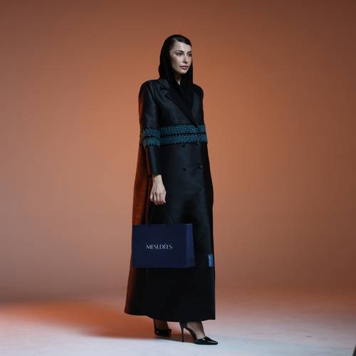 Sleek black abaya with blue woven