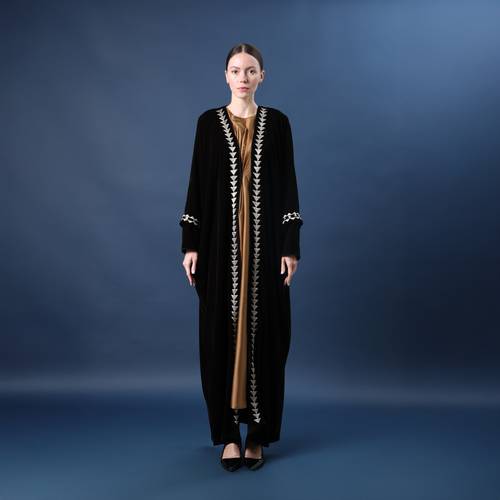 Brown Pyramid Velvet Abaya with Naqda