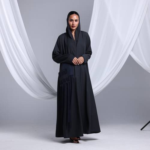 Structured Charcoal  Jacquard Abaya 