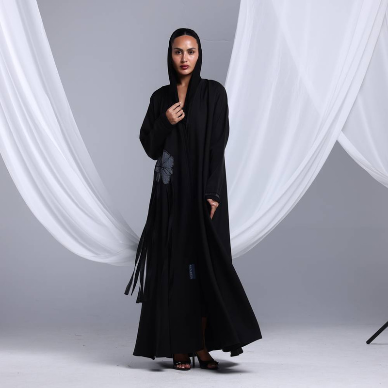 Floral Striped Crepe Abaya 
