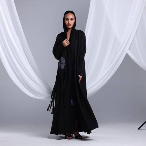 Floral Striped Crepe Abaya 