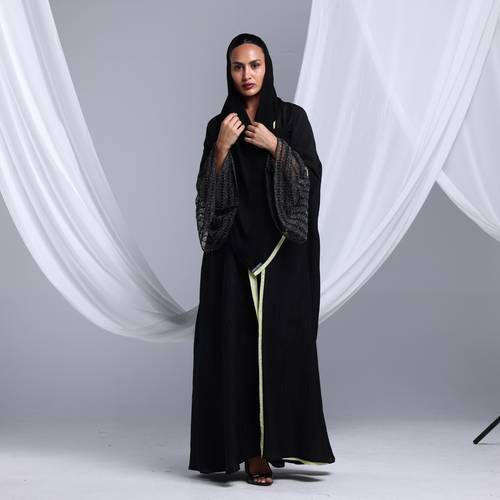 Lime Lace Hand -stitched Abaya 