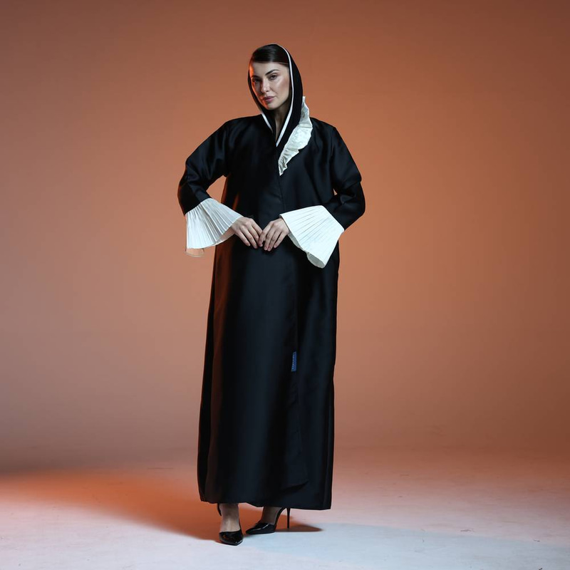 Assmetrical Collar Abaya in Tafta