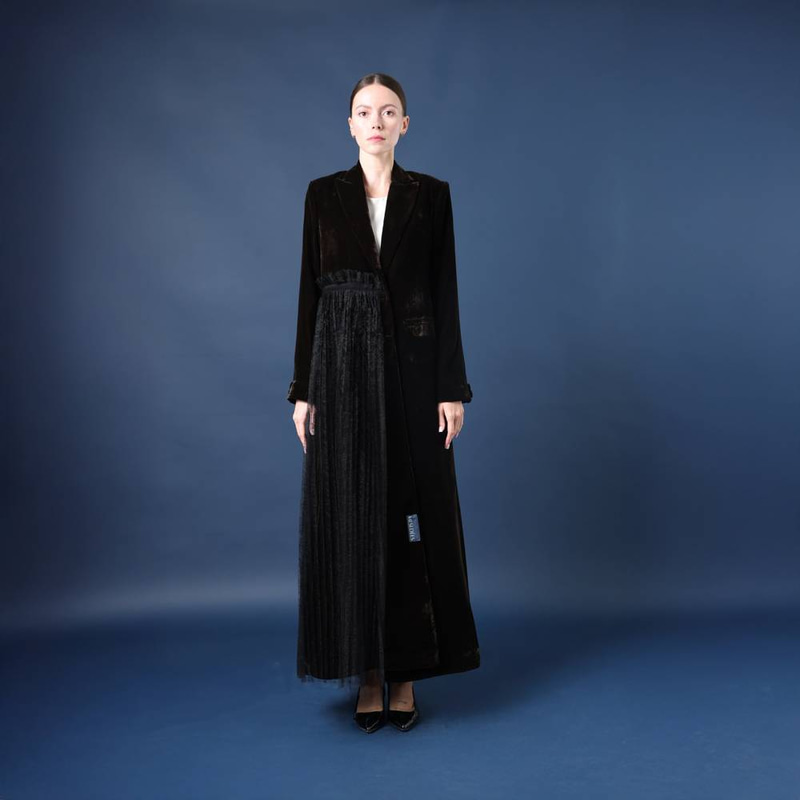 Brown blazer abaya with tulle side