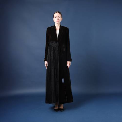 Brown blazer abaya with tulle side