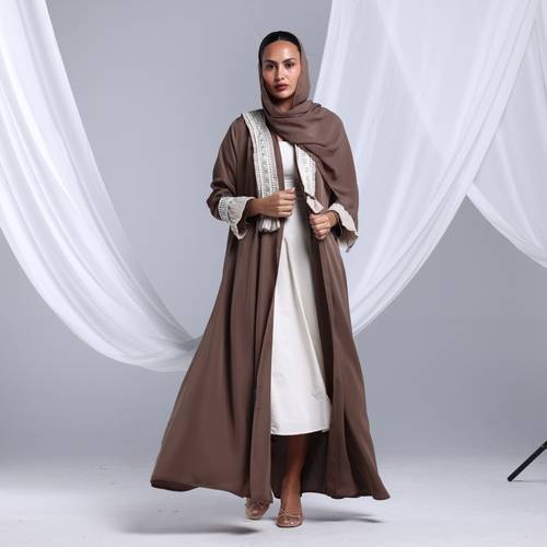 Mocha Abaya With Crochet Lace 