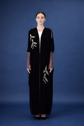 purple velvet abaya with finger loop