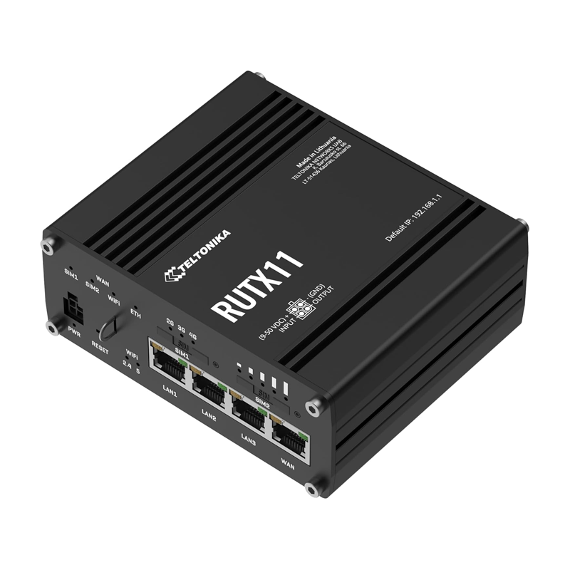 تيليتونيكا نتوركس RUTX11 راوتر صناعي LTE Cat 6 مزود بشريحتي اتصال، وWi-Fi 5، ومنافذ جيجابت إيثرنت.