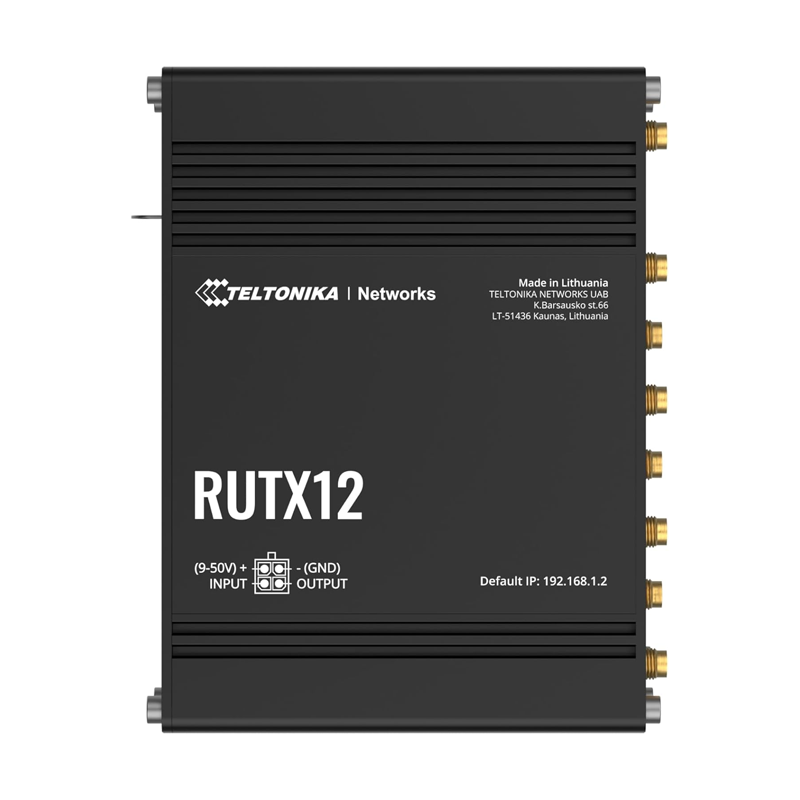 تيليتونيكا نتوركس RUTX12 راوتر صناعي مزدوج LTE Cat 6 يدعم موازنة الأحمال والتبديل التلقائي عند انقطاع الاتصال.