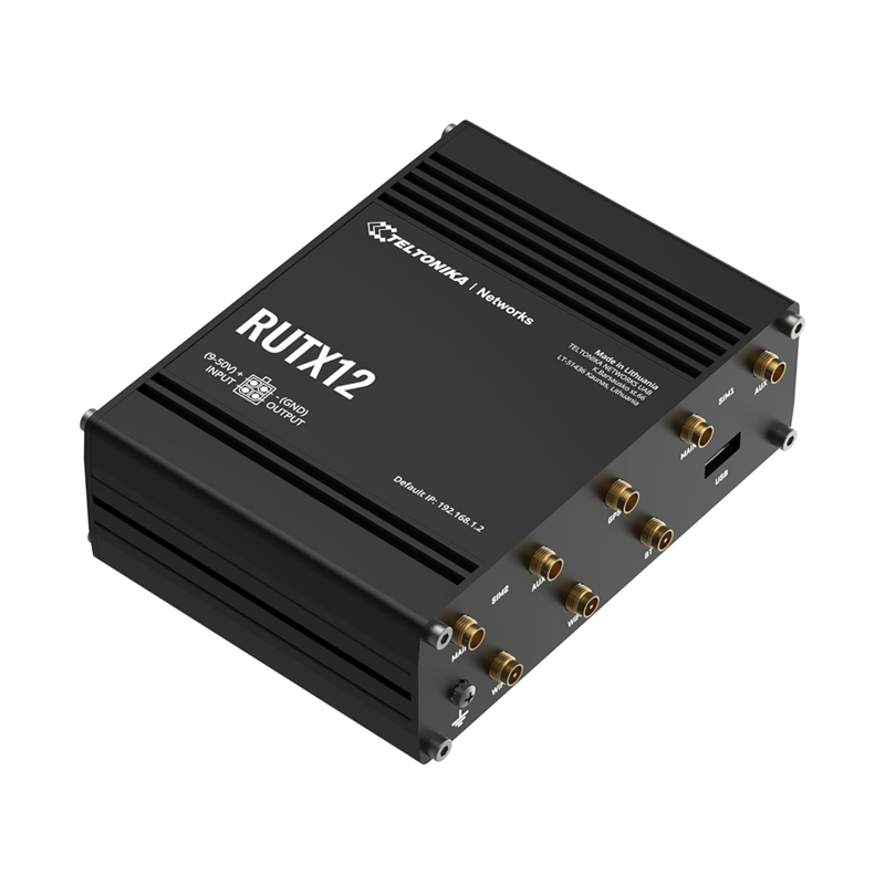 تيليتونيكا نتوركس RUTX12 راوتر صناعي مزدوج LTE Cat 6 يدعم موازنة الأحمال والتبديل التلقائي عند انقطاع الاتصال.