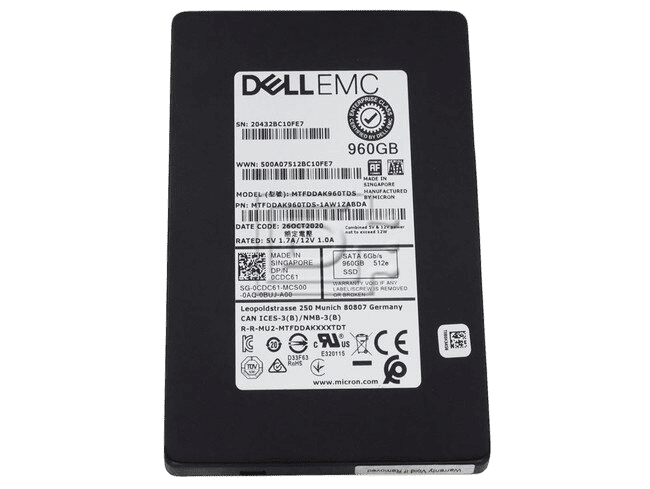 Dell CDC61 / Micron MTFDDAK960TDS/ MTFDDAK960TDS-1AW1ZABDA 2.5in SFF 960GB Read Intensive SSD 6Gb/s SATA SSD  Capacity: