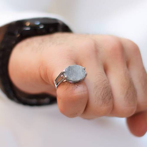 خاتم هيبه رخامي ابيض فضة اصلية عيار 925.