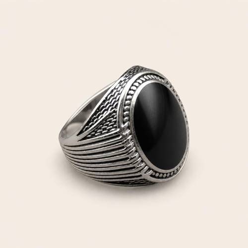 خاتم عاصم أسود فضة أصلية عيار 925