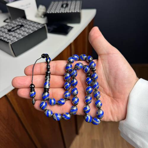Natural Kuka Misbaha with Silver & Blue Touches