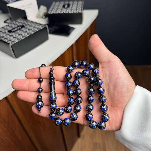 Natural Kuka Misbaha with Silver & Blue Touches