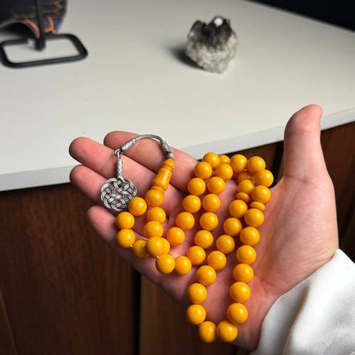  سبحة فاتوران اصفر بطربزونة فضة عيار 999- 45 خرزه - 4
