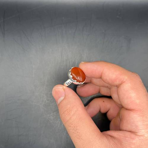 Royal Ring with Natural Gemstone - 925 Sterling Silver - Fire Brown Flame