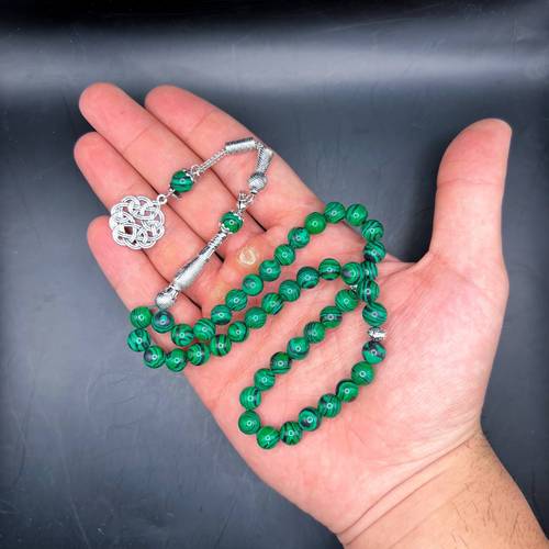 Green Onyx Prayer Beads with Pendant and 925 Sterling Silver Spacers