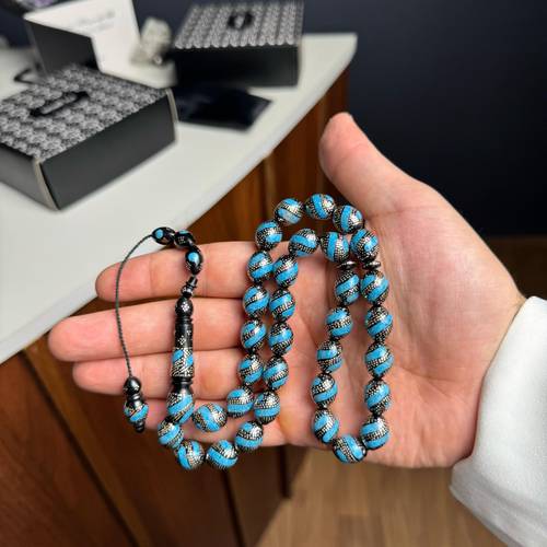 Natural Kuka Misbaha with Silver & Blue Touches