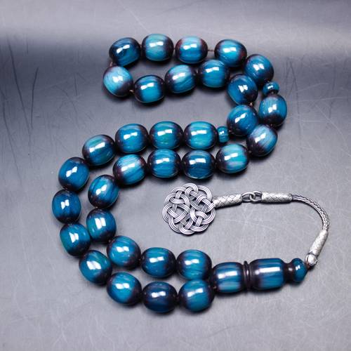 Blue Faturan Misbaha with 999 Silver Tassel