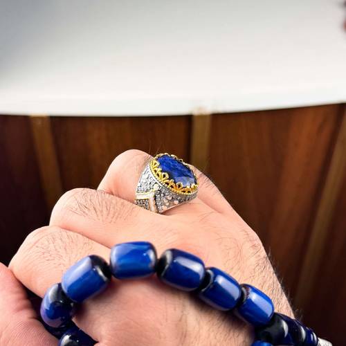 Luxury Men’s Set – Sterling Silver 925 Rhodium-Plated Ring & Matching Misbaha –