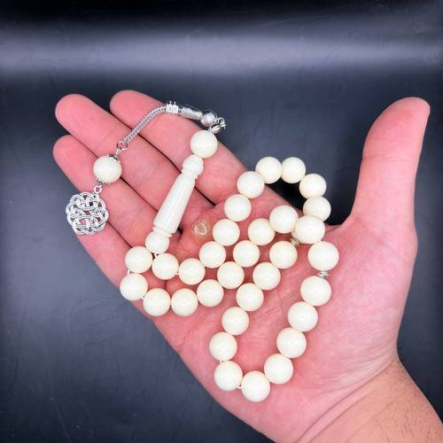 White Bakelite Beads Misbaha 
