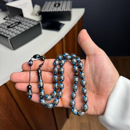 Natural Kuka Misbaha with Silver & Blue Touches
